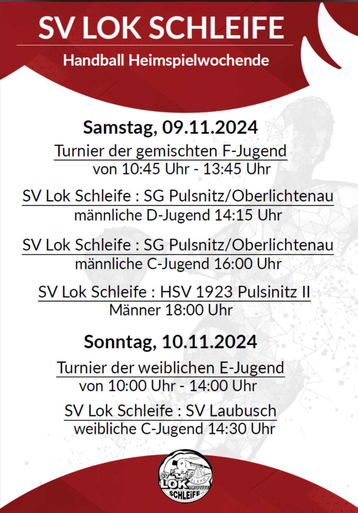 Unsere Spiele am kommenden Wochenende 09./10.11.2024